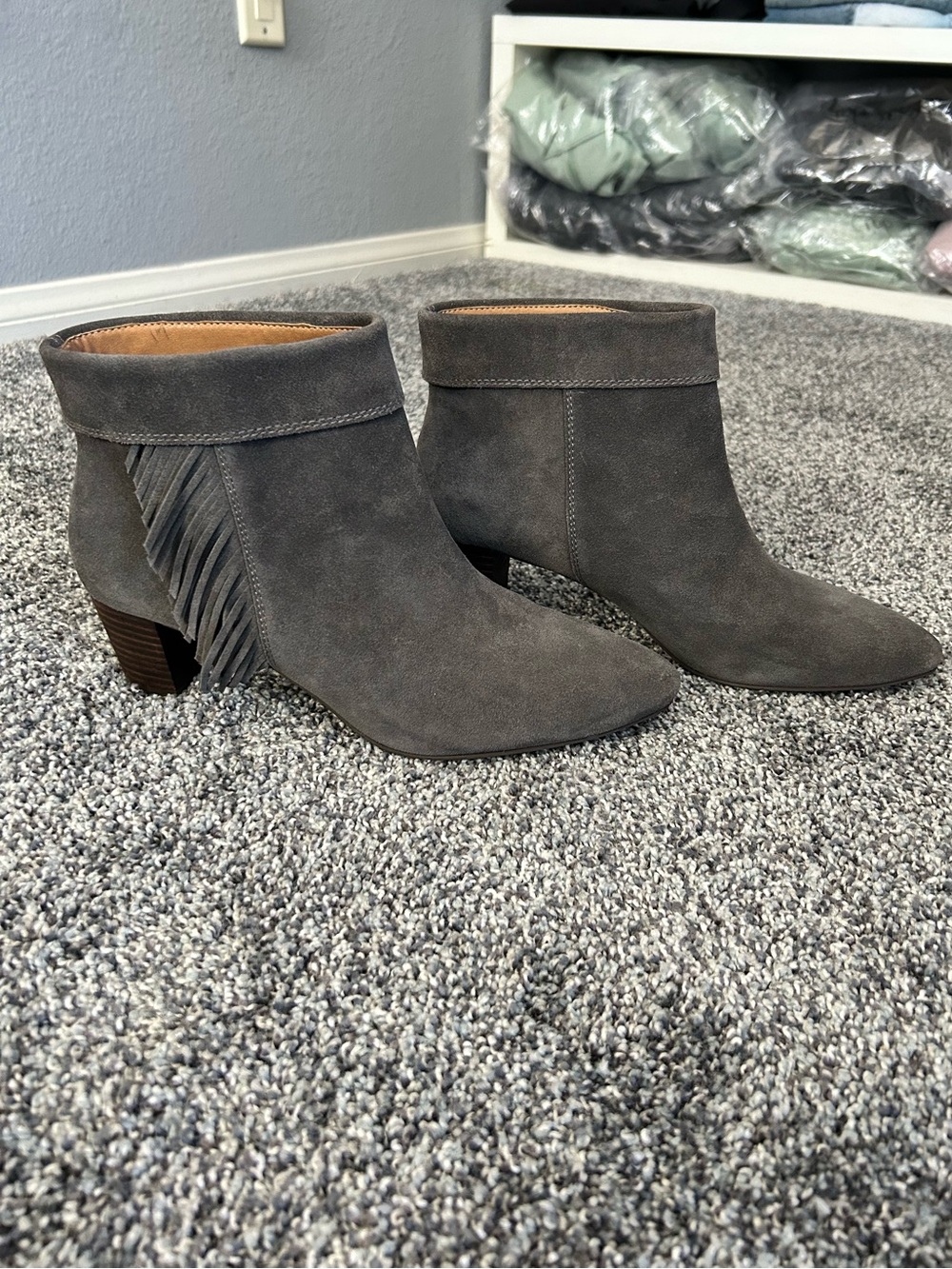 Lucky Brand Grey Genuine Suede Fringe Ankle Boots